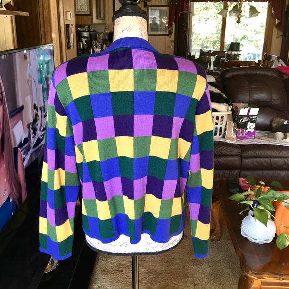 Women’s vintage Ani Knits checkered button up sweater - Picture 8 of 16